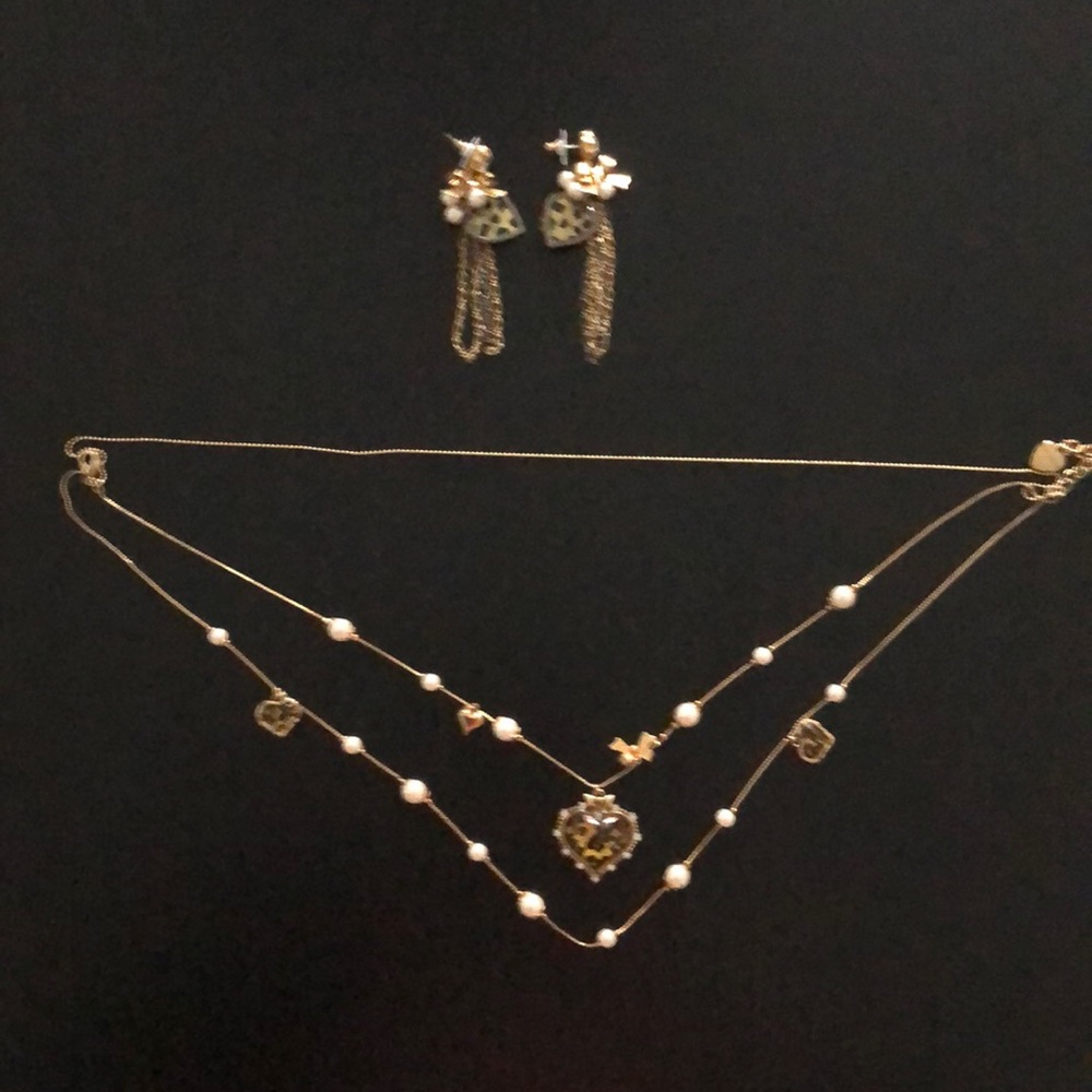 Betsey Johnson Leopard Heart Necklace Earring Set